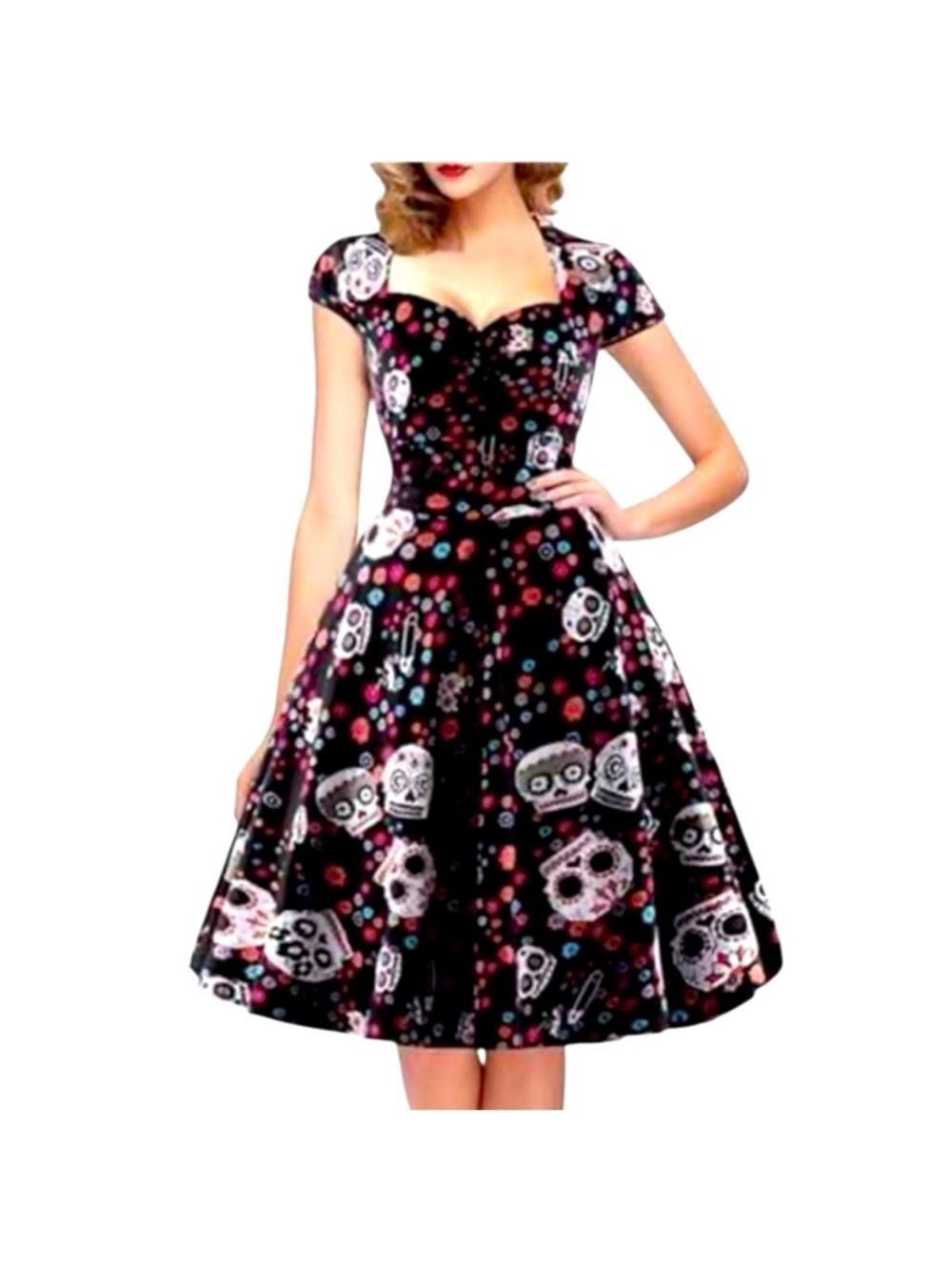 OTEN Black Skull Floral Print halter Dress 2XL Cotton blend costume goth wear